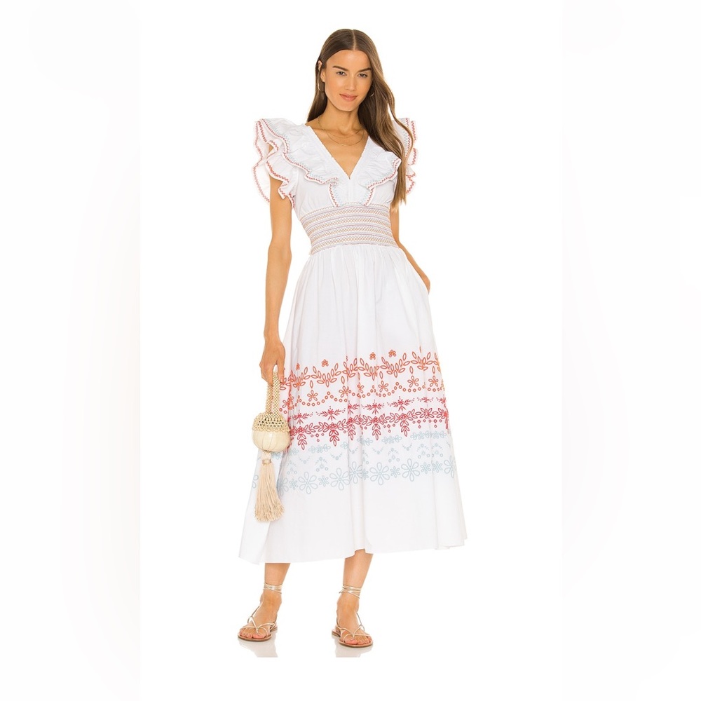 Something Navy Natalie Smocked Floral Midi Dress